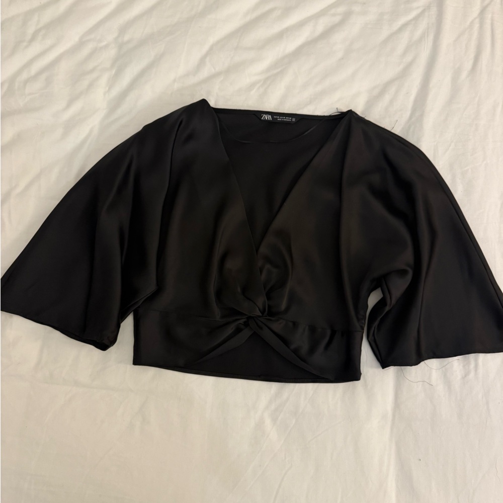 Zara Black Silk Crop Top